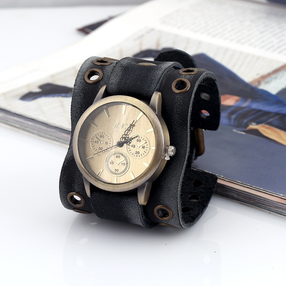 Punk Style Vintage Leather Mens Watch - Picture 2 of 4